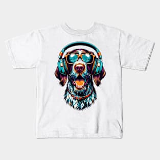 German Wirehaired Pointer Smiling DJ with Dynamic Vibes Kids T-Shirt